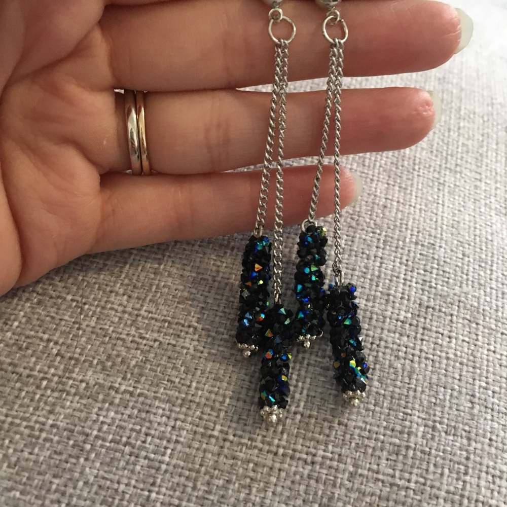 Shea Long Crystal Covered Tassel Earrings - Picture 4 of 5